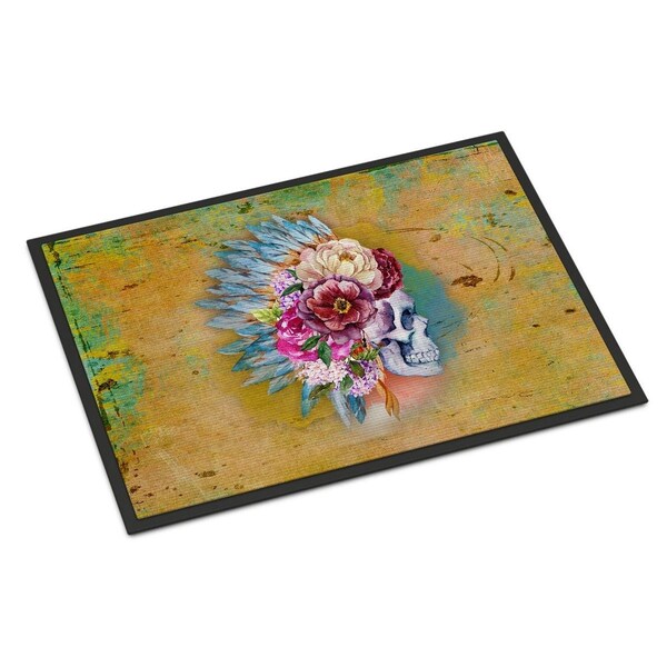 Jensendistributionservices Day of the Dead Flowers Skull Indoor or Outdoor Mat, 24 x 36 in. MI2550370 - main